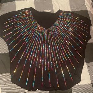 Rainbow sequins cape shirt